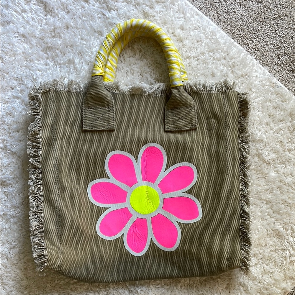 Hipchik Couture Canvas Tote Bag with Pink Flower Design